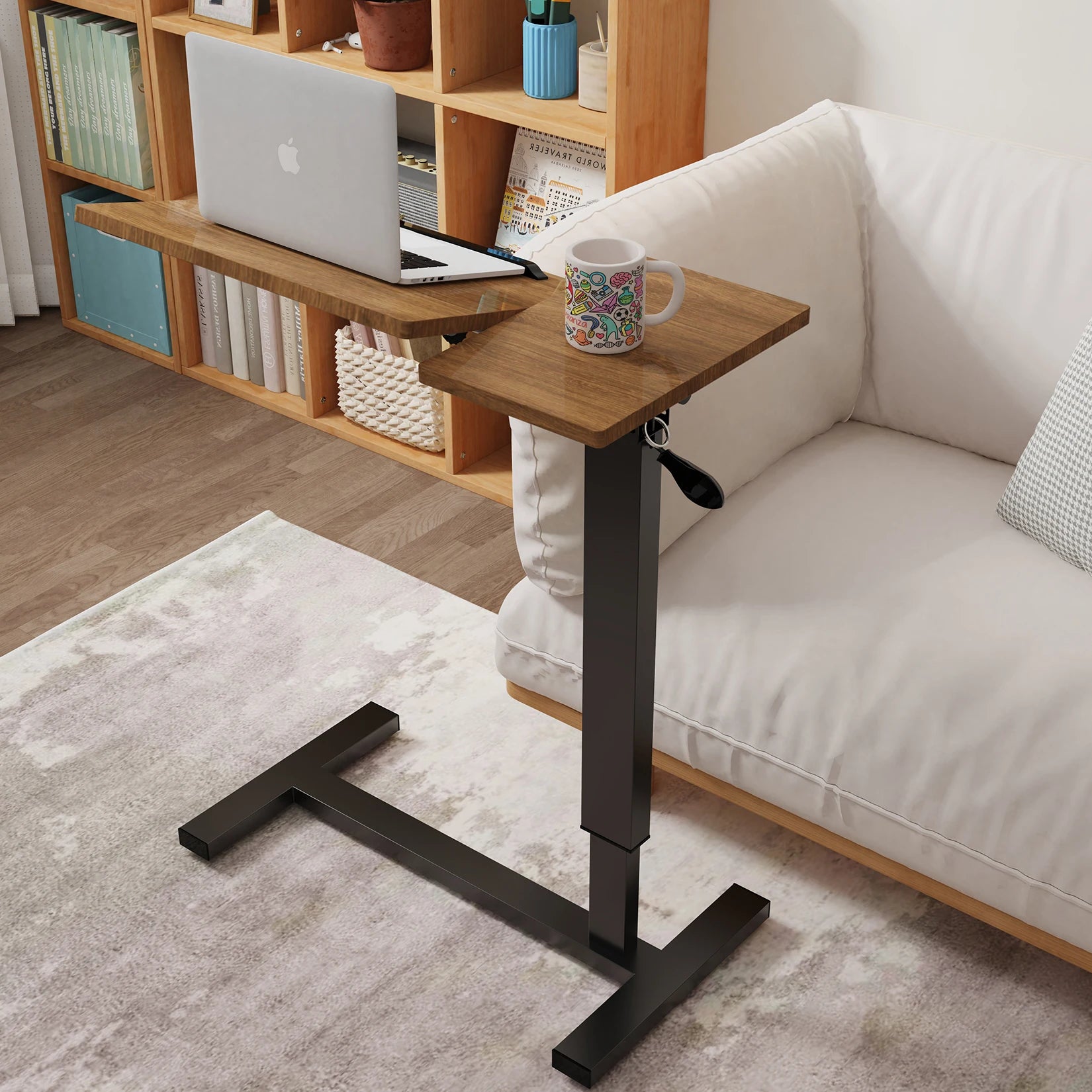 Adjustable Overbed Table with Wheels Split Top Tilting Bedside Bed Table with Tray Rolling Laptop Computer Standing