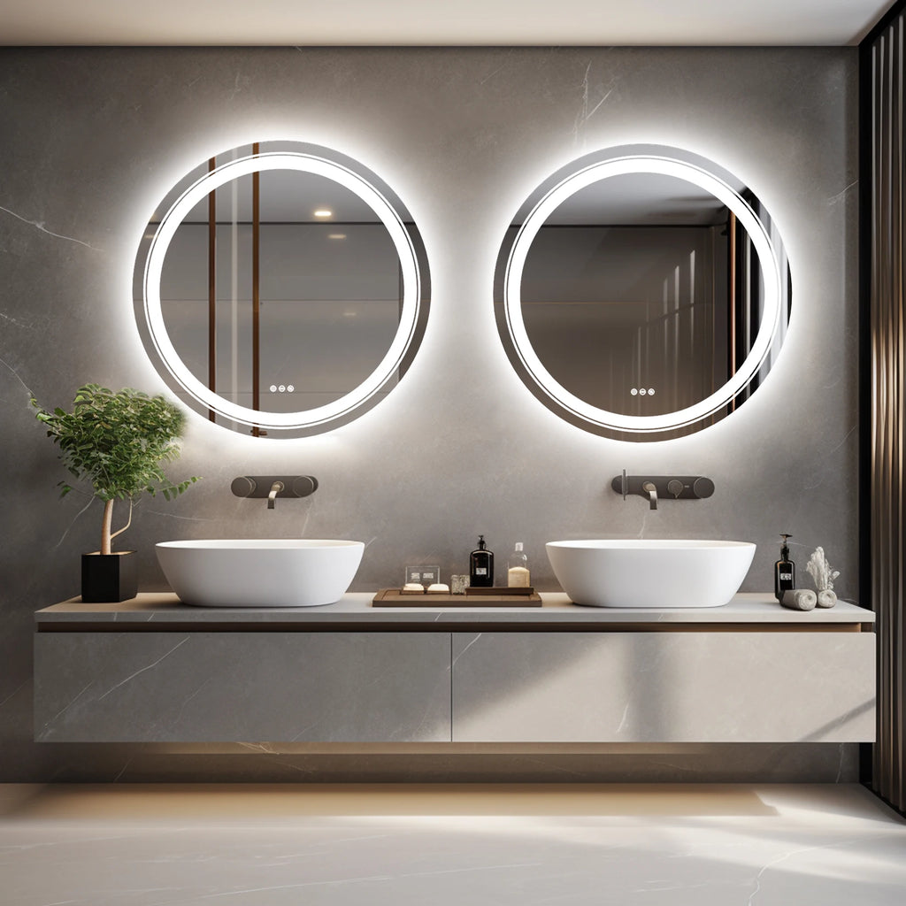 600mm LED Round Wall Mounted Vanity Mirror with Demister Pad Smart Touch Sensor Memory Function Backlit Front Lighted 3 Colors