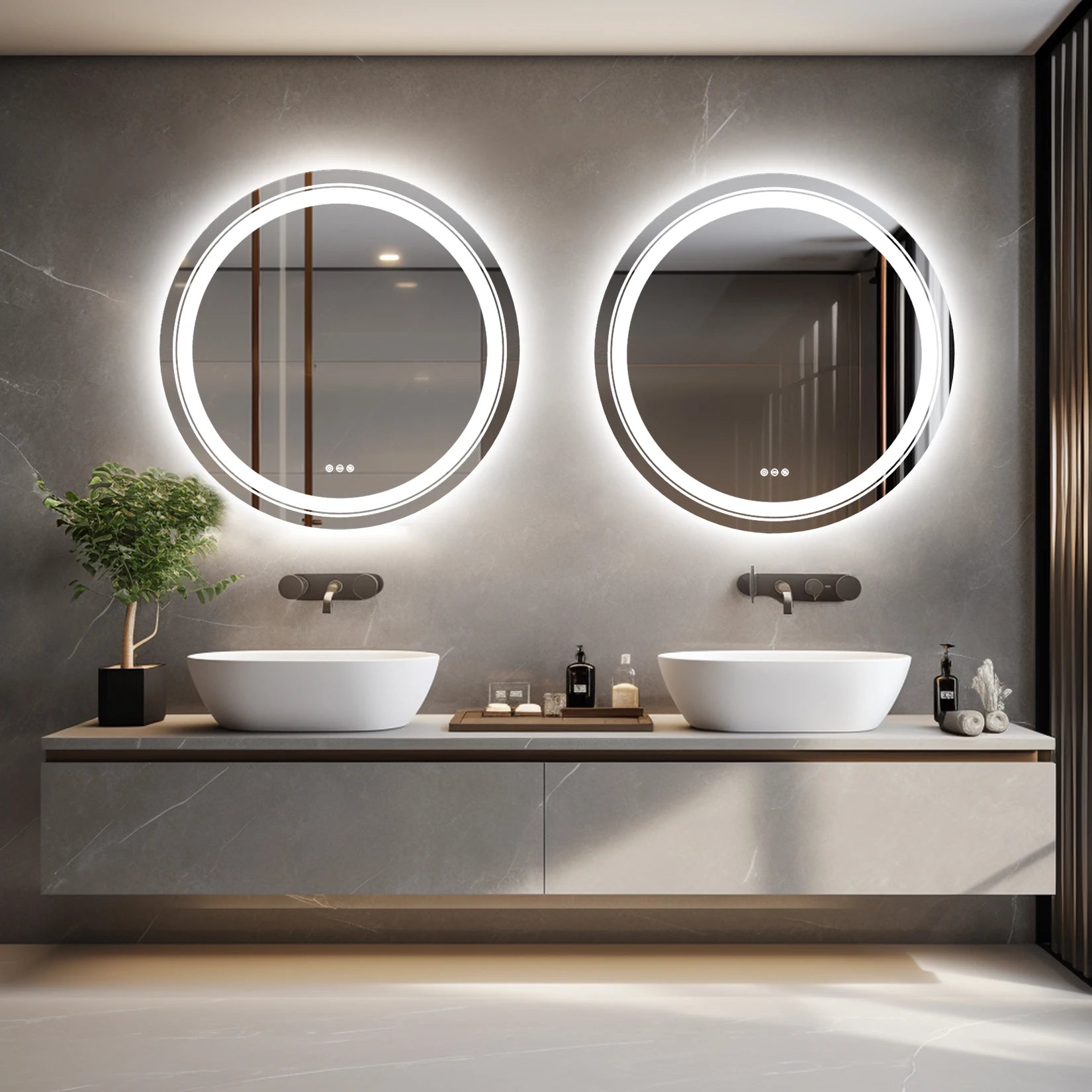600mm LED Round Wall Mounted Vanity Mirror with Demister Pad Smart Touch Sensor Memory Function Backlit Front Lighted 3 Colors