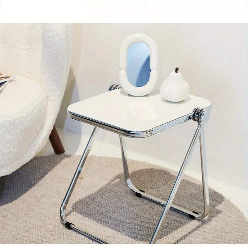 Chic Transparent Folding Side Table - Modern Coffee Table with Metal Frame, Ideal for Living Room Bedroom & Compact Storage