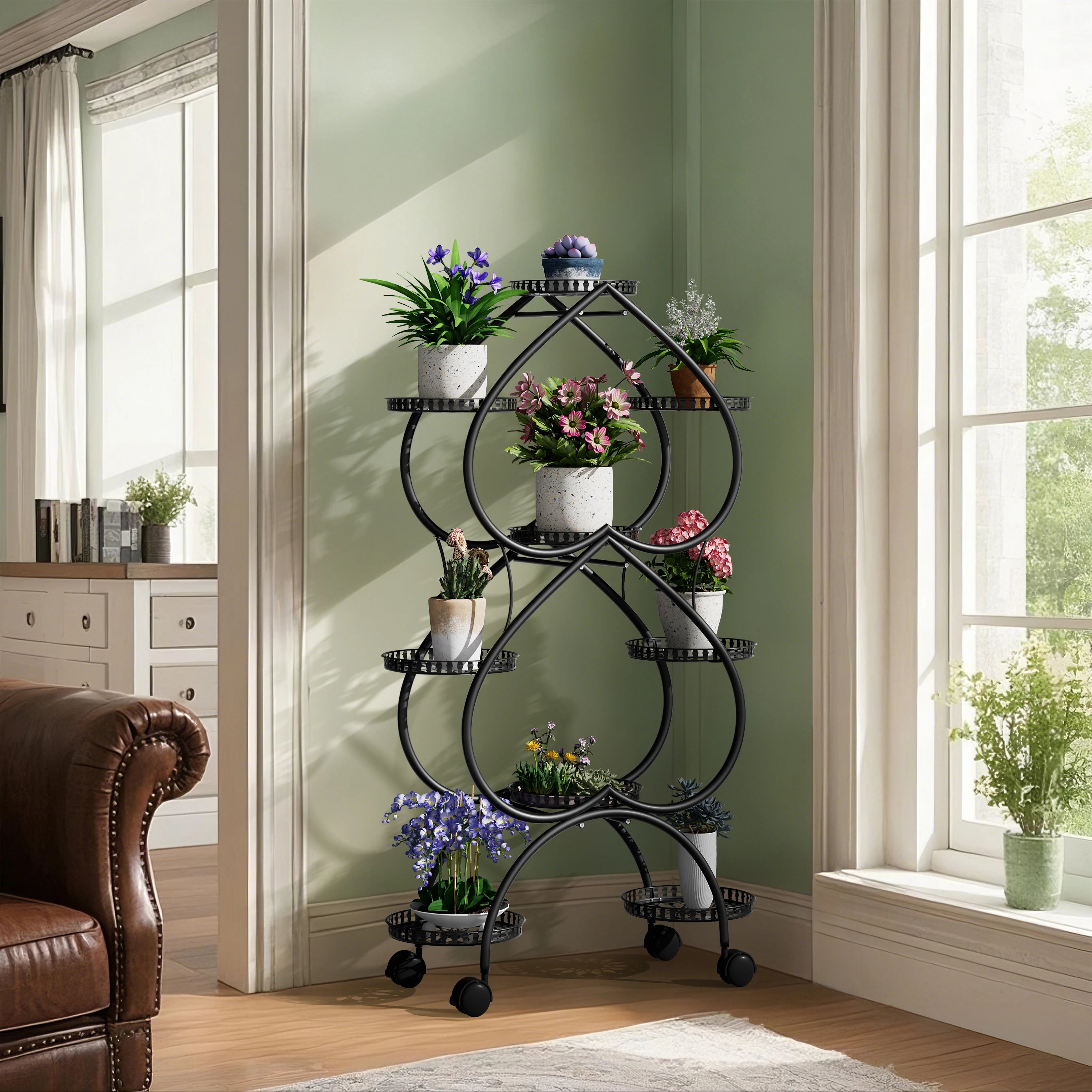 Metal Plant Stand, 6 Tiers Multifunctional Plant Stands for Indoor Plants, Decorative Black Steel Plant Shelf for Indoor Outdoor
