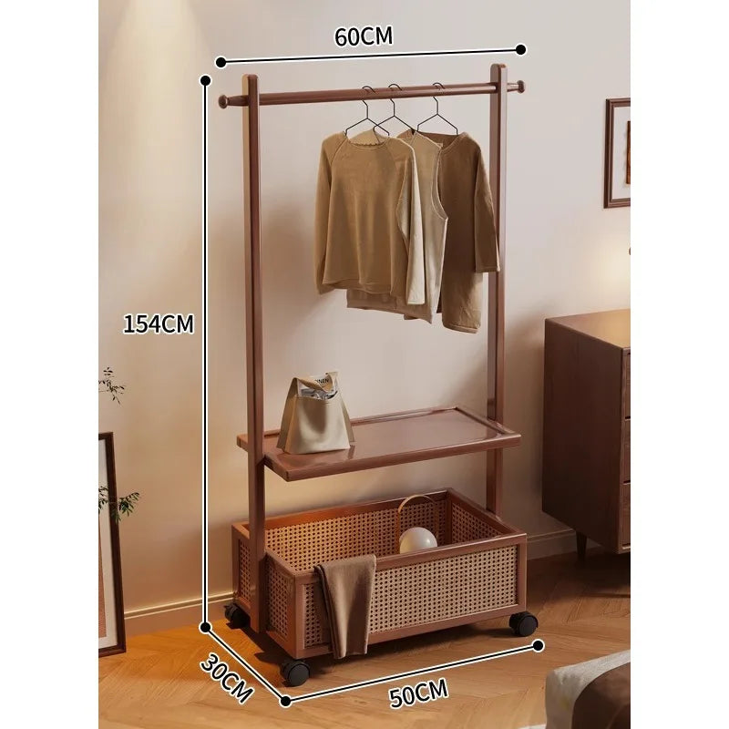 Simple hanger Floor-to-ceiling vertical plastic rattan dirty clothes basket Hanging clothes rack Integrated with wheels Movable