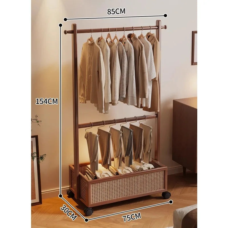 Simple hanger Floor-to-ceiling vertical plastic rattan dirty clothes basket Hanging clothes rack Integrated with wheels Movable