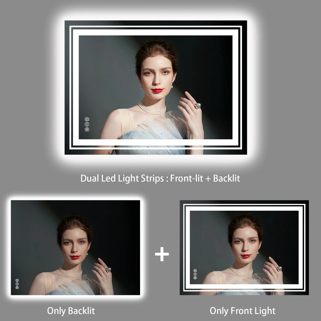 20x28 Inch Led  Rectangle Mirror for Bathroom with Front Light and Backlit Anti Fog Function Wall Backlit Decor Vanity Mirrors