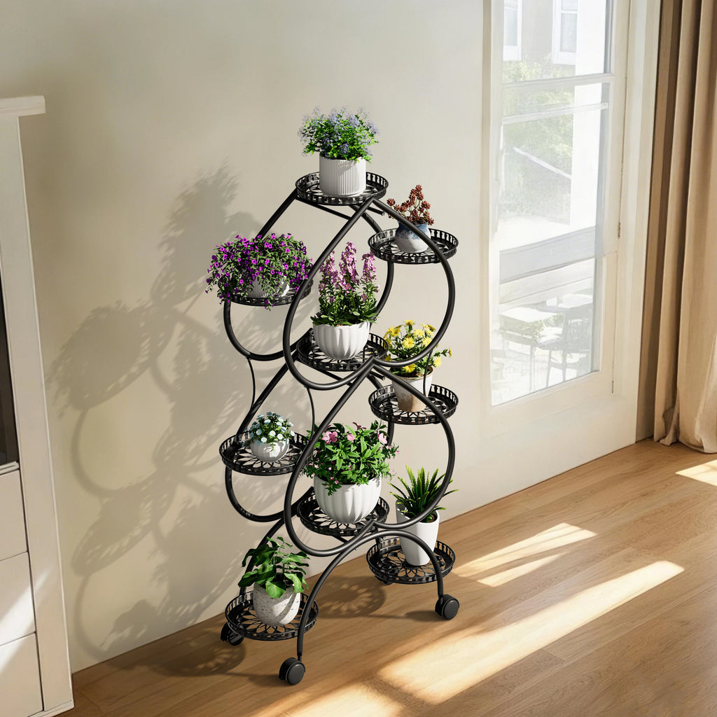 Metal Plant Stand, 6 Tiers Multifunctional Plant Stands for Indoor Plants, Decorative Black Steel Plant Shelf for Indoor Outdoor