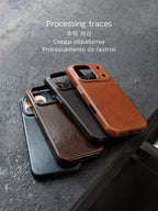 YMW Scars Italian Kangaroo Genuine Leather Case for iPhone 17 16 15 Pro Max Magnetic Handmade Phone Cover