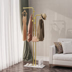Metal Coat Rack Freestanding with Natural Marble Base, Entryway Coats Hanger Stand with 5 Hooks, Home Hotel Hall Tree for Coats