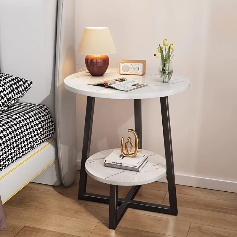 Double Layer Coffee Table with Storage Shelf - Modern Sofa Side & Bedside Table | Space-Saving for Living Room, Balcony, Bedroom