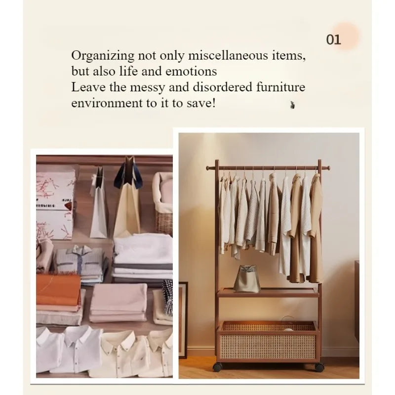 Simple hanger Floor-to-ceiling vertical plastic rattan dirty clothes basket Hanging clothes rack Integrated with wheels Movable