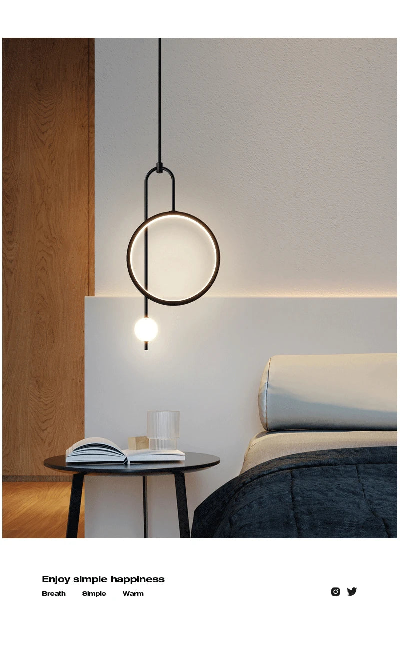 Modern Simple Ring Glass Ball Pendant Lamp Luxury Living Room Study Led Hanging Chandelier Bedroom Bedhead Decorative Lighting