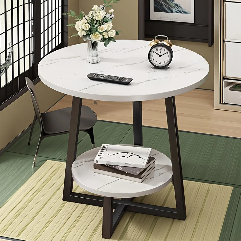 Double Layer Coffee Table with Storage Shelf - Modern Sofa Side & Bedside Table | Space-Saving for Living Room, Balcony, Bedroom