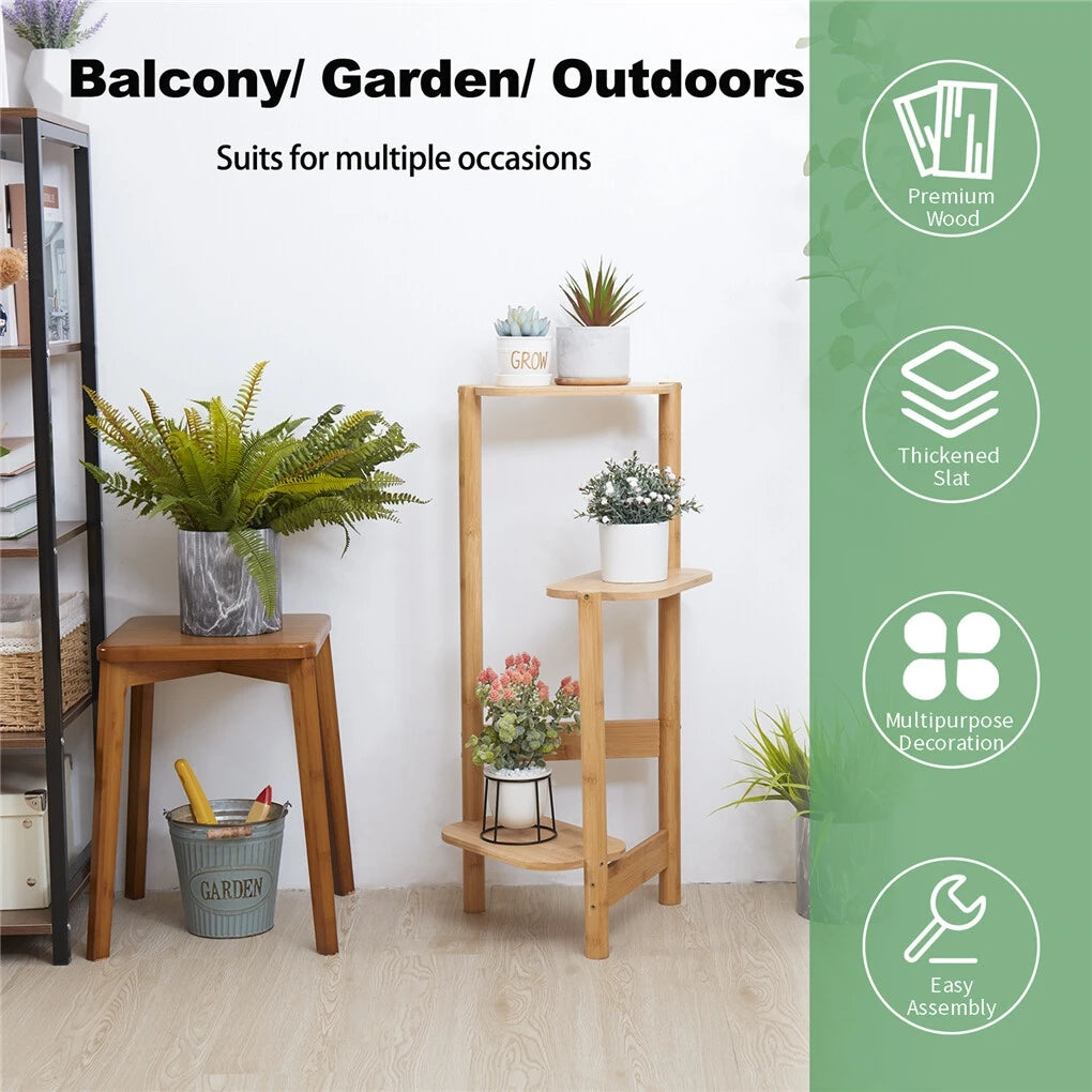 3-Tier Bamboo Plant Stands Indoor, Plant Stand Holder, Corner Plant Shelf, Plant Display Rack for Corner Balcony and Bedroom