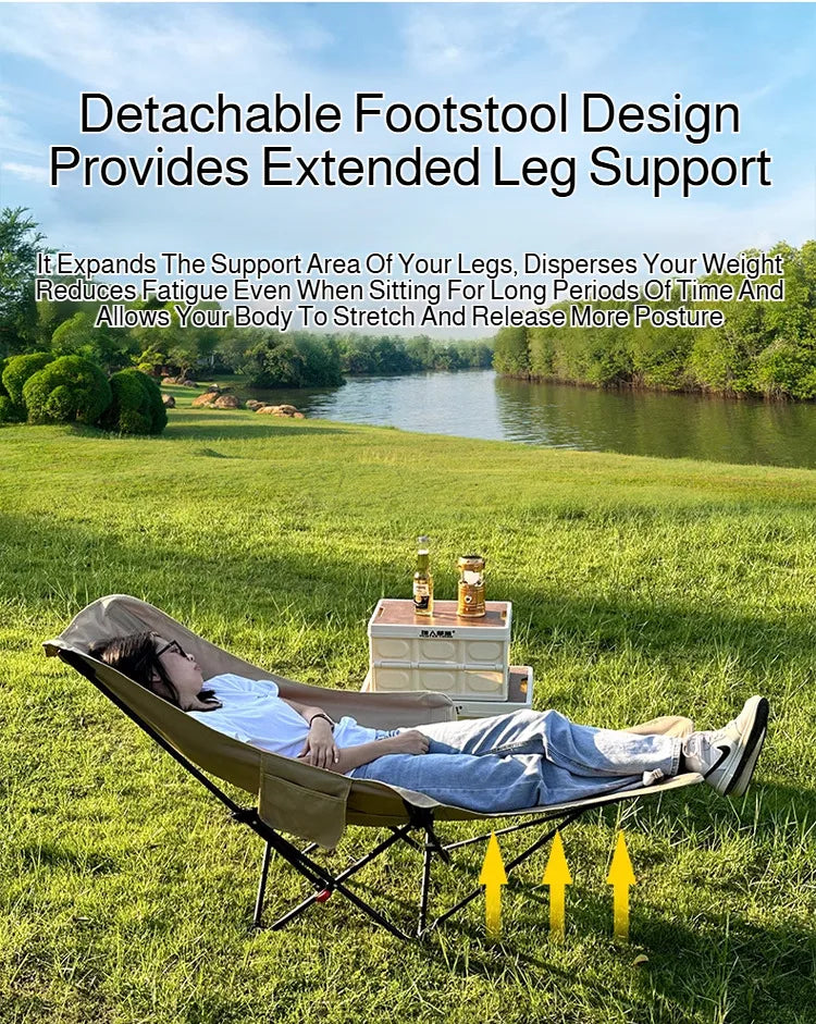 Outdoor Portable Camping Recliner Foldable Nap Beach Chair with Leg Support