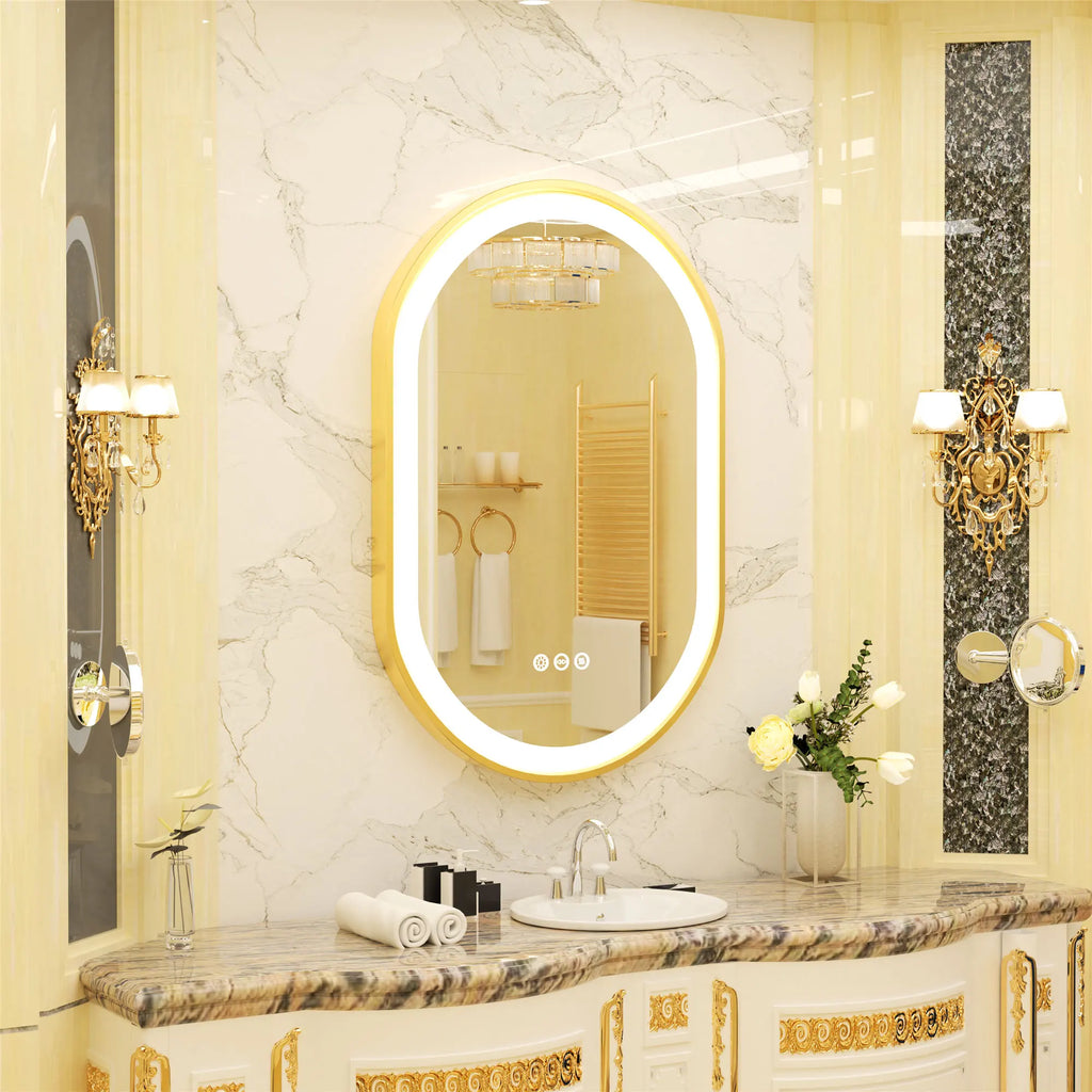 Large LED Oval Bathroom Mirror with Stepless Dimmable Lighted Vanity Mirror for Wall Mounted Vanity with Frame Anti-Fog Memory