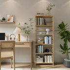 6 Tiers Bamboo Bookshelf Flower Rack with Adjustable DIY Shelves Free Standing Natural Wood Color Display Shelf for Living Room