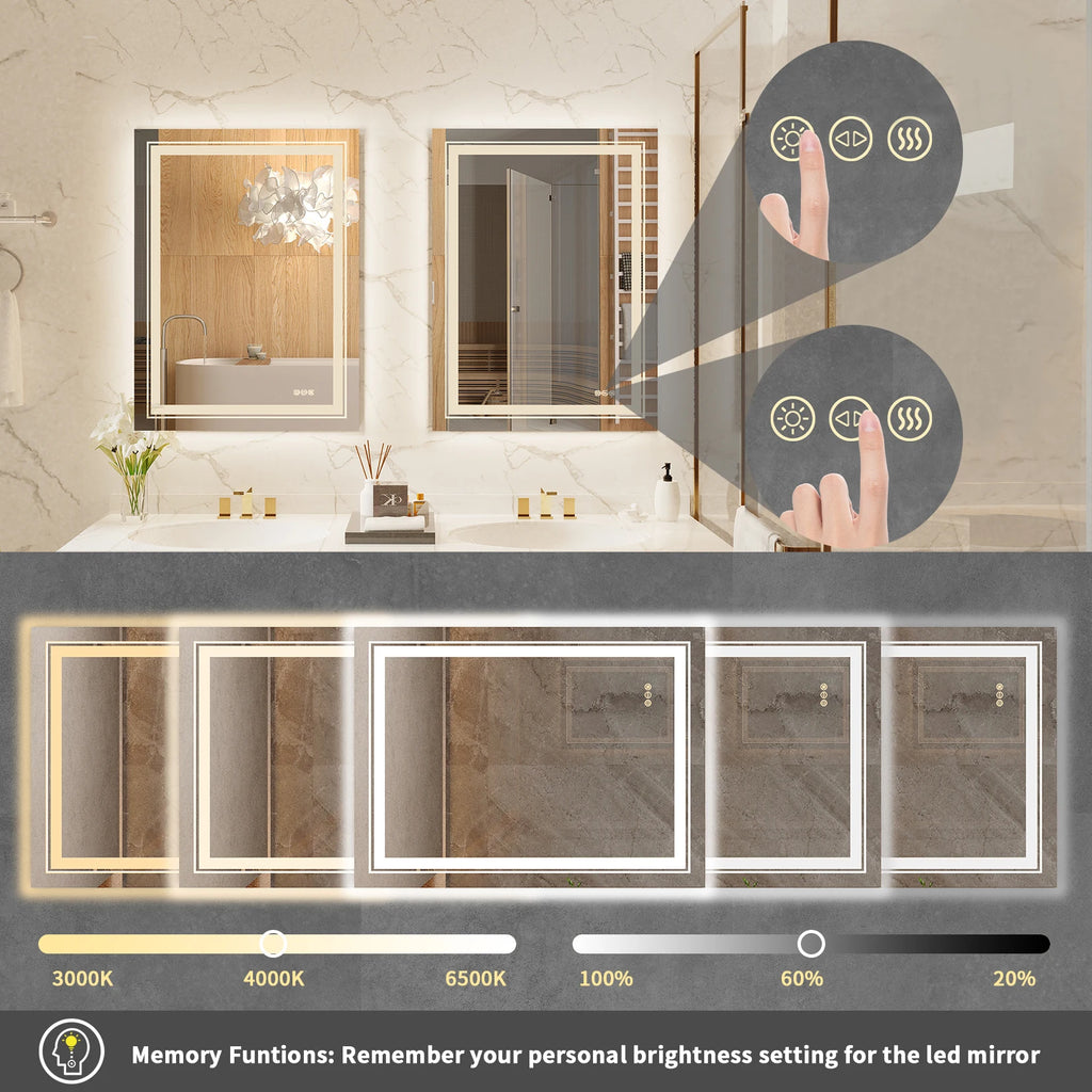 20x28 Inch Led  Rectangle Mirror for Bathroom with Front Light and Backlit Anti Fog Function Wall Backlit Decor Vanity Mirrors