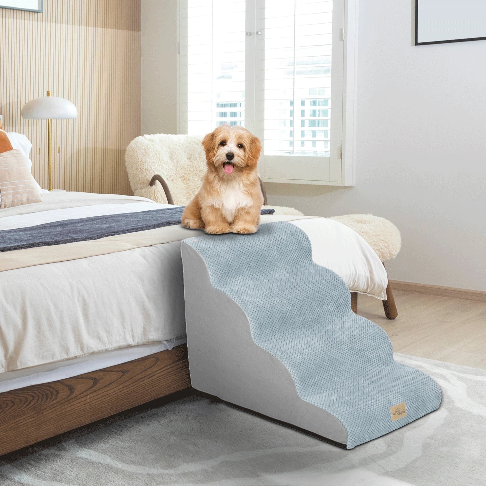 Dog Stairs Ramp for Beds Couches,Extra Wide Pet Steps with Durable Non-Slip Waterproof Fabric Cover, Dog Slope Stairs Friendly