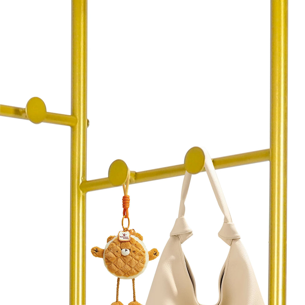 Space-Saving Tall Entryway Gold Metal Coat Stand with Shelves A Free-Standing Clothes Rack Ideal for Bedroom  & Living Room